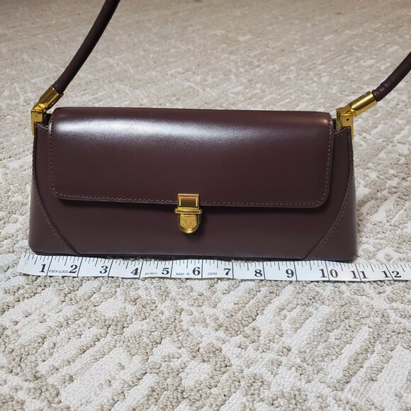 Tomato Potato Baguette Style Shoulder Handbag Brown with Gold Accents 11"x5"x4" - Picture 6 of 14